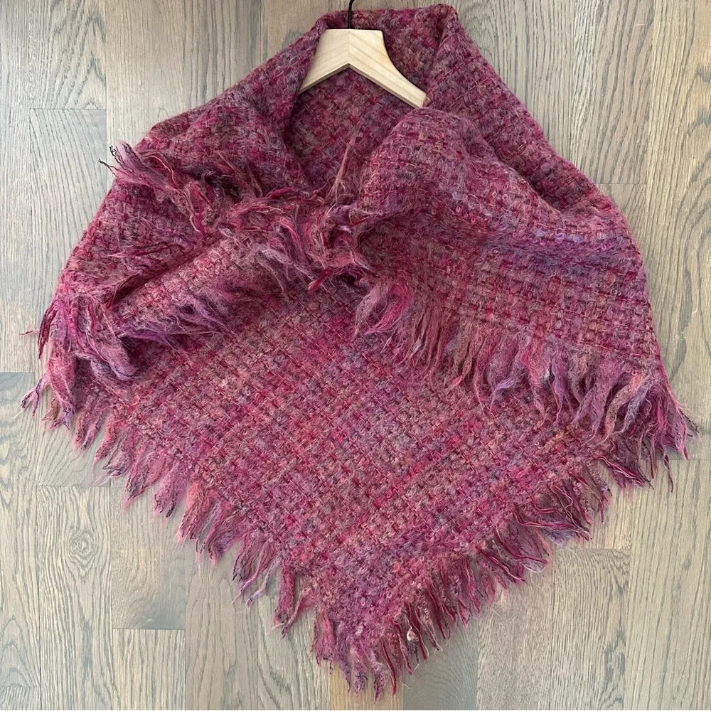 Vintage Avoca Handweavers Wool Textured Woven Multicolored Scarf Pink 45